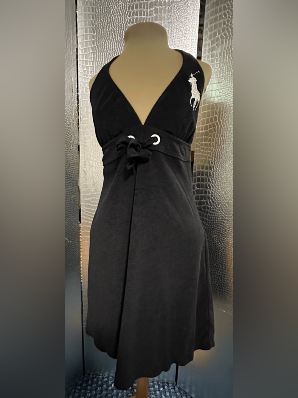 Ralph Lauren Black Terrycloth A-Line Halter Dress